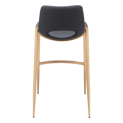 Set of Two 30" Black and Gold Faux Leather and Steel Low Back Bar Height Bar Chairs