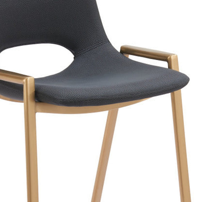 Set of Two 30" Black and Gold Faux Leather and Steel Low Back Bar Height Bar Chairs