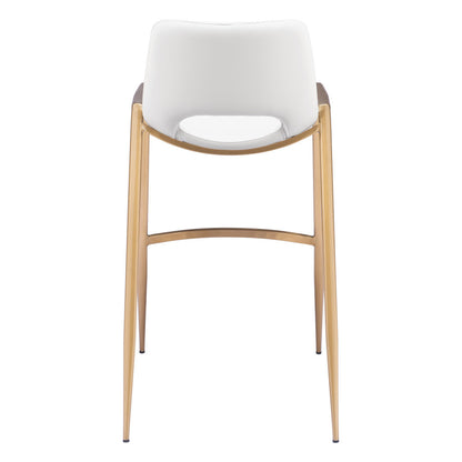 Set of Two 30" White And Gold Faux Leather And Steel Low Back Bar Height Bar Chairs