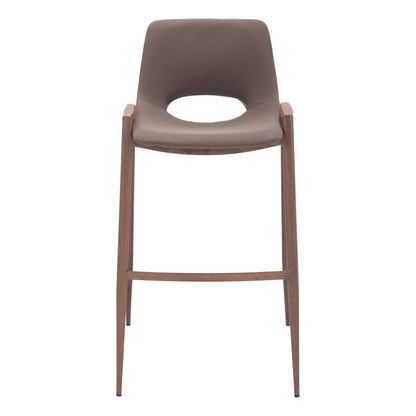 Set of Two 30" Brown Faux Leather And Steel Low Back Bar Height Bar Chairs