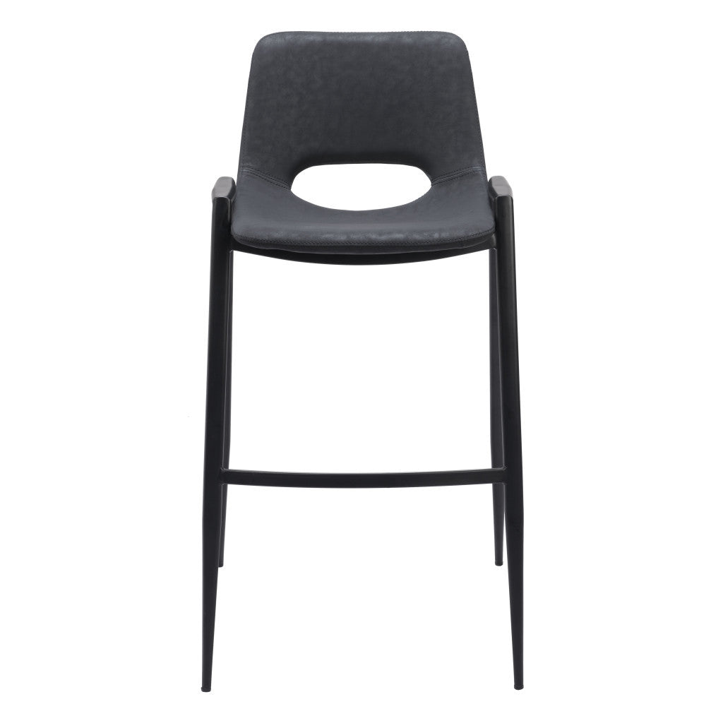 Set of Two 30" Black Faux Leather And Steel Low Back Bar Height Bar Chairs