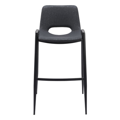 Set of Two 30" Black Faux Leather And Steel Low Back Bar Height Bar Chairs