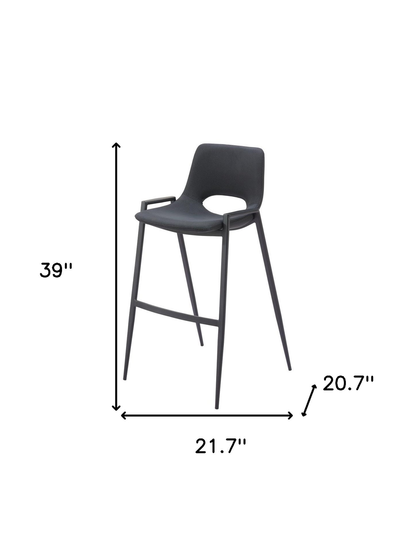 Set of Two 30" Black Faux Leather And Steel Low Back Bar Height Bar Chairs
