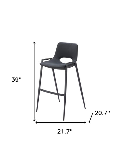 Set of Two 30" Black Faux Leather And Steel Low Back Bar Height Bar Chairs