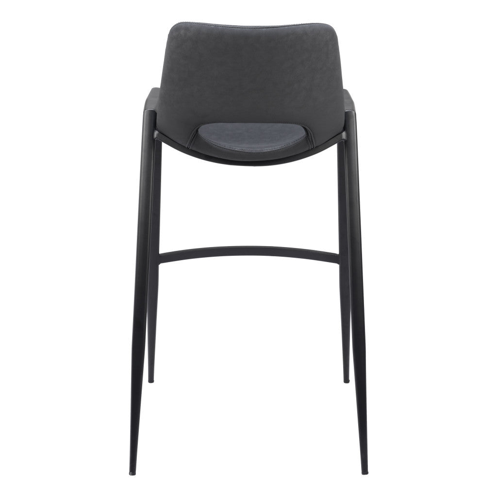 Set of Two 30" Black Faux Leather And Steel Low Back Bar Height Bar Chairs