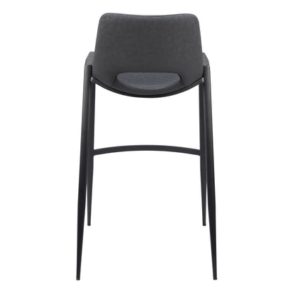 Set of Two 30" Black Faux Leather And Steel Low Back Bar Height Bar Chairs