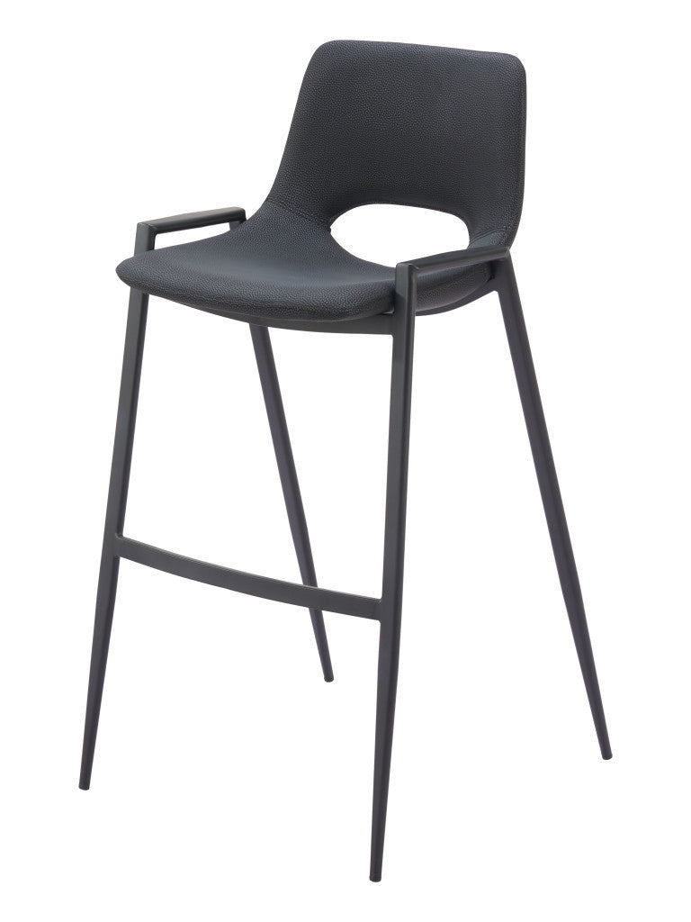 Set of Two 30" Black Faux Leather And Steel Low Back Bar Height Bar Chairs