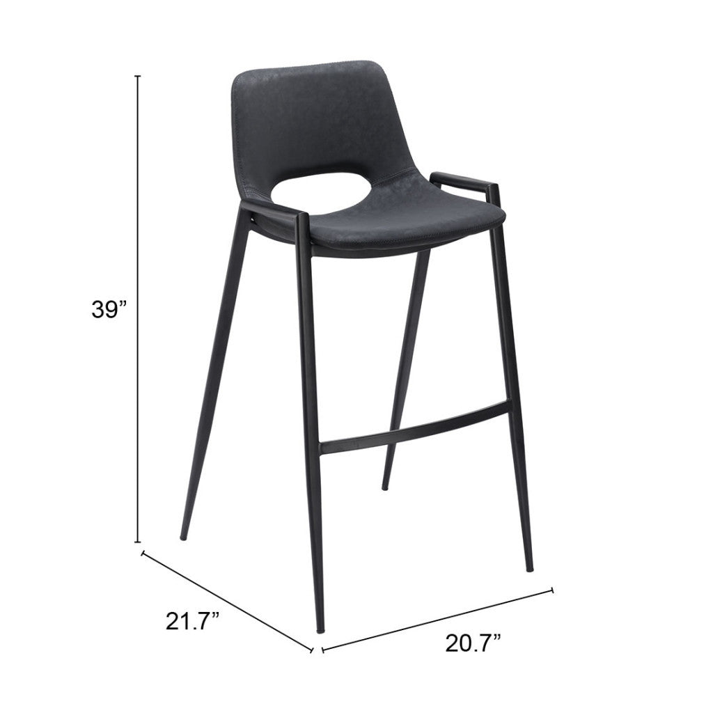 Set of Two 30" Black Faux Leather And Steel Low Back Bar Height Bar Chairs