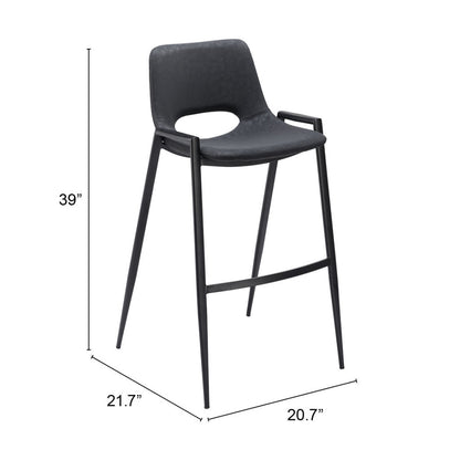 Set of Two 30" Black Faux Leather And Steel Low Back Bar Height Bar Chairs