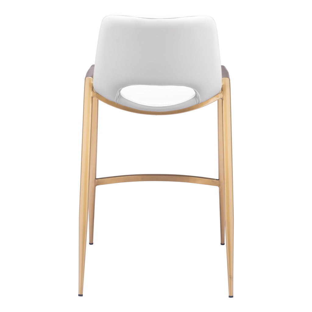 Set of Two 26" White And Gold Faux Leather And Steel Low Back Counter Height Bar Chairs