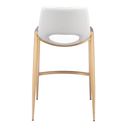 Set of Two 26" White And Gold Faux Leather And Steel Low Back Counter Height Bar Chairs