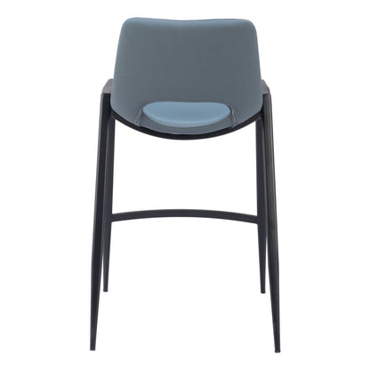 Set of Two 26" Blue And Black Faux Leather And Steel Low Back Counter Height Bar Chairs