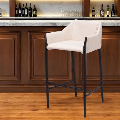 30" Beige And Black Fabric And Steel Bar Height Bar Chair