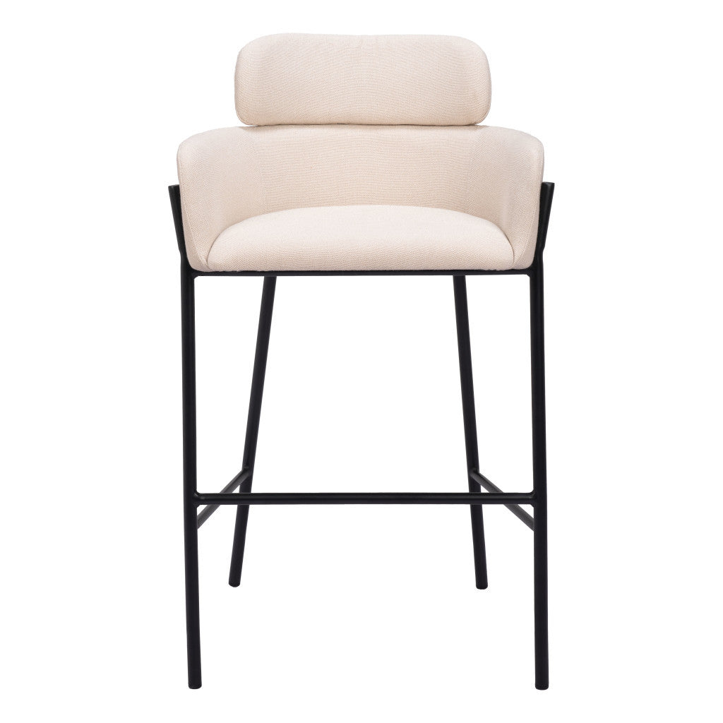 30" Beige And Black Fabric And Steel Bar Height Bar Chair
