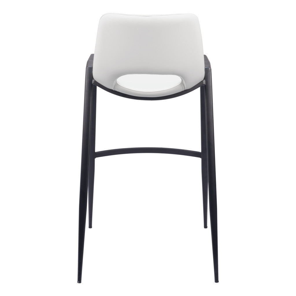 Set of Two 30" White and Black Faux Leather and Steel Low Back Bar Height Bar Chairs