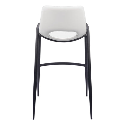 Set of Two 30" White and Black Faux Leather and Steel Low Back Bar Height Bar Chairs