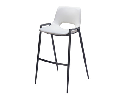 Set of Two 30" White and Black Faux Leather and Steel Low Back Bar Height Bar Chairs