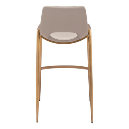 Set of Two 30" Beige And Gold Faux Leather And Steel Low Back Bar Height Bar Chairs