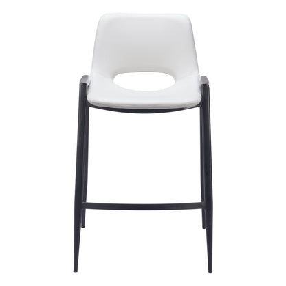 Set of Two 26" White and Black Faux Leather and Steel Low Back Counter Height Bar Chairs