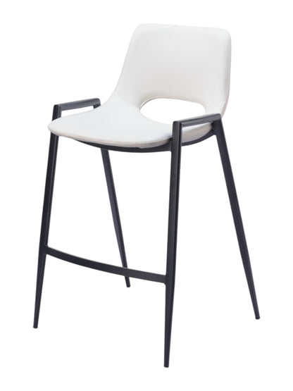 Set of Two 26" White and Black Faux Leather and Steel Low Back Counter Height Bar Chairs