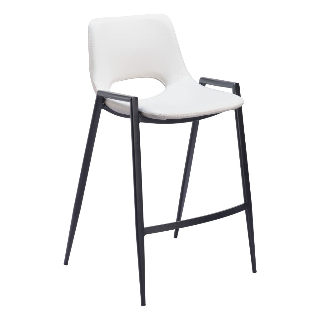 Set of Two 26" White and Black Faux Leather and Steel Low Back Counter Height Bar Chairs