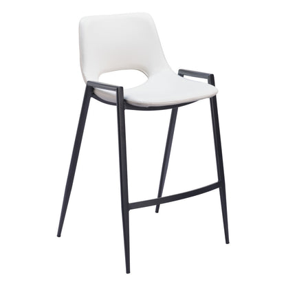 Set of Two 26" White and Black Faux Leather and Steel Low Back Counter Height Bar Chairs