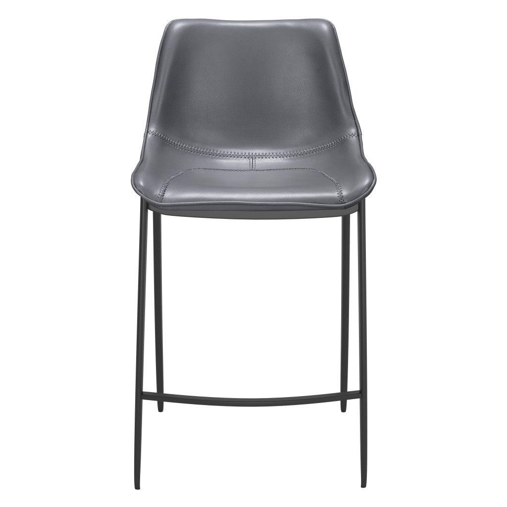 Set of Two 26" Dark Gray And Black Faux Leather And Steel Counter Height Bar Chairs