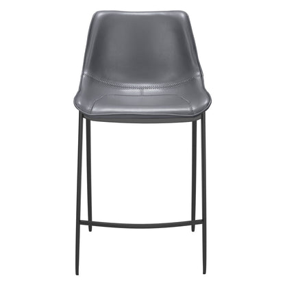 Set of Two 26" Dark Gray And Black Faux Leather And Steel Counter Height Bar Chairs