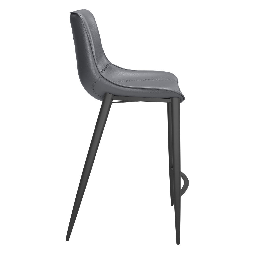 Set of Two 26" Dark Gray And Black Faux Leather And Steel Counter Height Bar Chairs