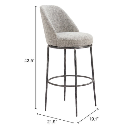 32" Gray And Black Fabric And Steel Bar Height Swivel Bar Chair