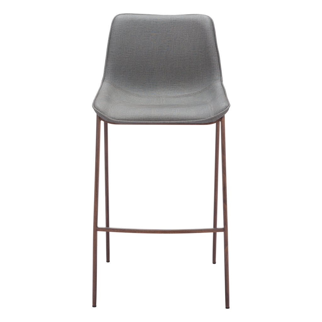 Set of Two 30" Slate Gray and Brown Faux Leather and Steel Bar Height Bar Chairs