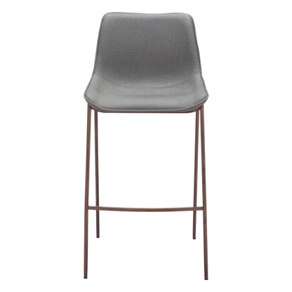 Set of Two 30" Slate Gray and Brown Faux Leather and Steel Bar Height Bar Chairs