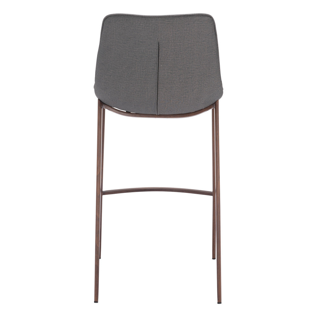 Set of Two 30" Slate Gray and Brown Faux Leather and Steel Bar Height Bar Chairs