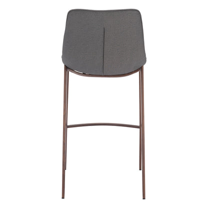 Set of Two 30" Slate Gray and Brown Faux Leather and Steel Bar Height Bar Chairs