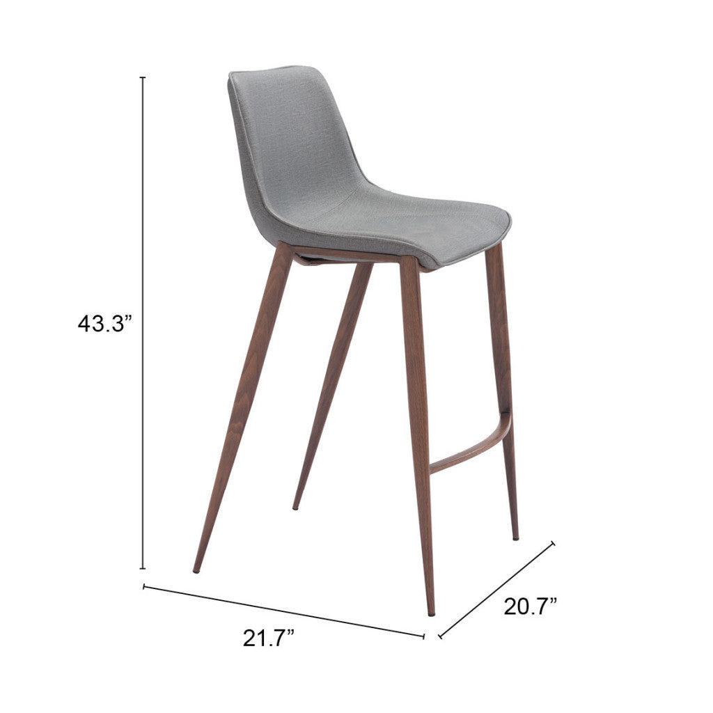 Set of Two 30" Slate Gray and Brown Faux Leather and Steel Bar Height Bar Chairs
