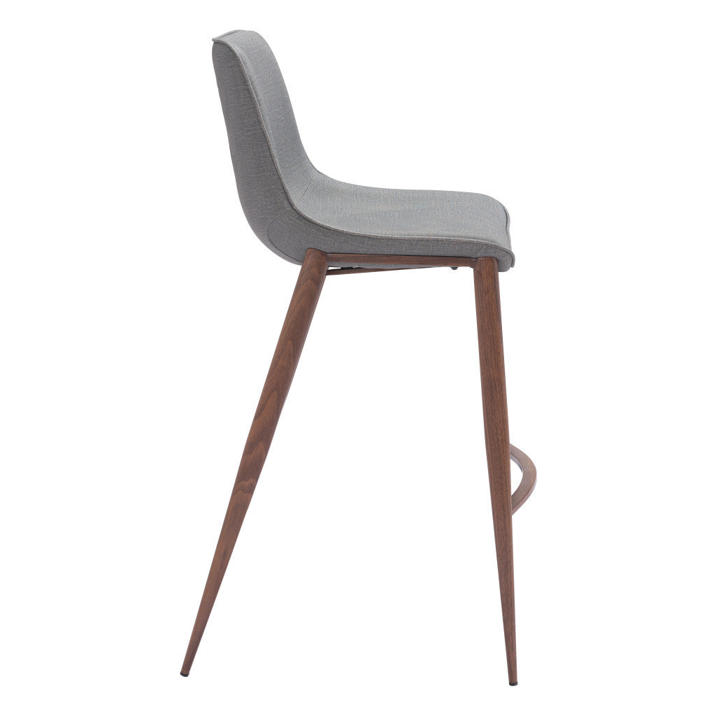 Set of Two 30" Slate Gray and Brown Faux Leather and Steel Bar Height Bar Chairs