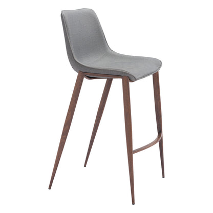 Set of Two 30" Slate Gray and Brown Faux Leather and Steel Bar Height Bar Chairs