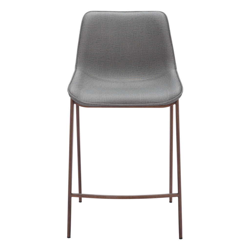 Set of Two 26" Slate Gray and Brown Faux Leather and Steel Counter Height Bar Chairs