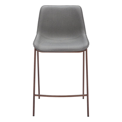 Set of Two 26" Slate Gray and Brown Faux Leather and Steel Counter Height Bar Chairs
