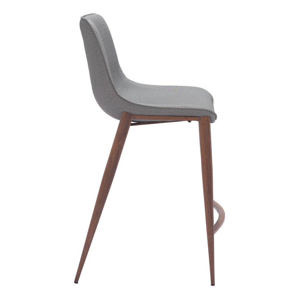 Set of Two 26" Slate Gray and Brown Faux Leather and Steel Counter Height Bar Chairs