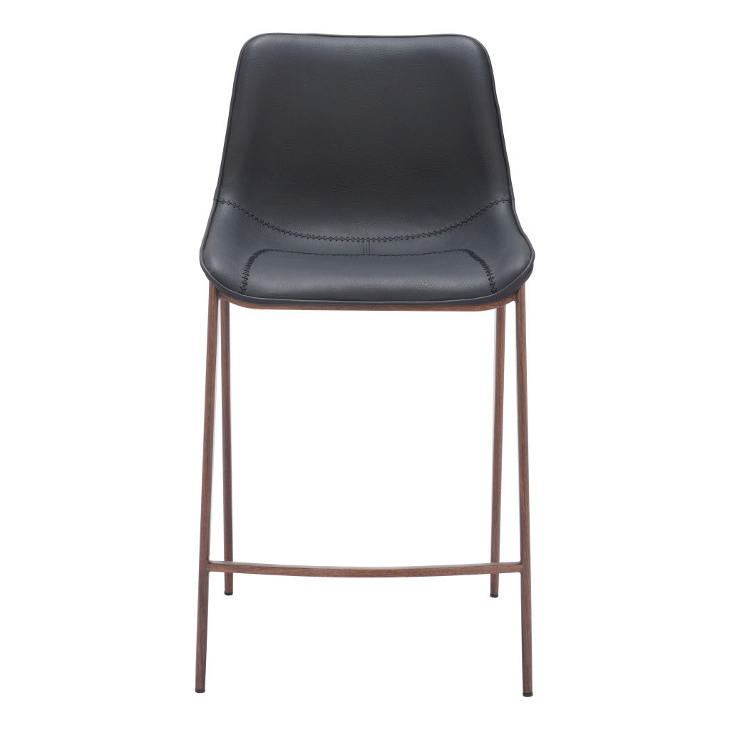 Set of Two 26" Black And Brown Faux Leather And Steel Counter Height Bar Chairs