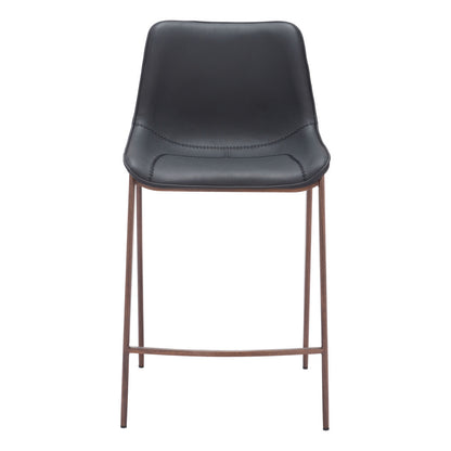 Set of Two 26" Black And Brown Faux Leather And Steel Counter Height Bar Chairs