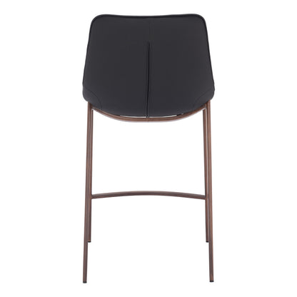 Set of Two 26" Black And Brown Faux Leather And Steel Counter Height Bar Chairs