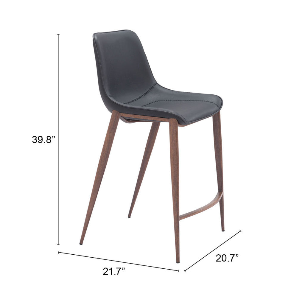 Set of Two 26" Black And Brown Faux Leather And Steel Counter Height Bar Chairs