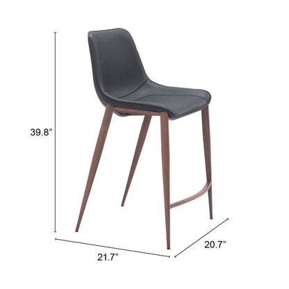 Set of Two 26" Black And Brown Faux Leather And Steel Counter Height Bar Chairs