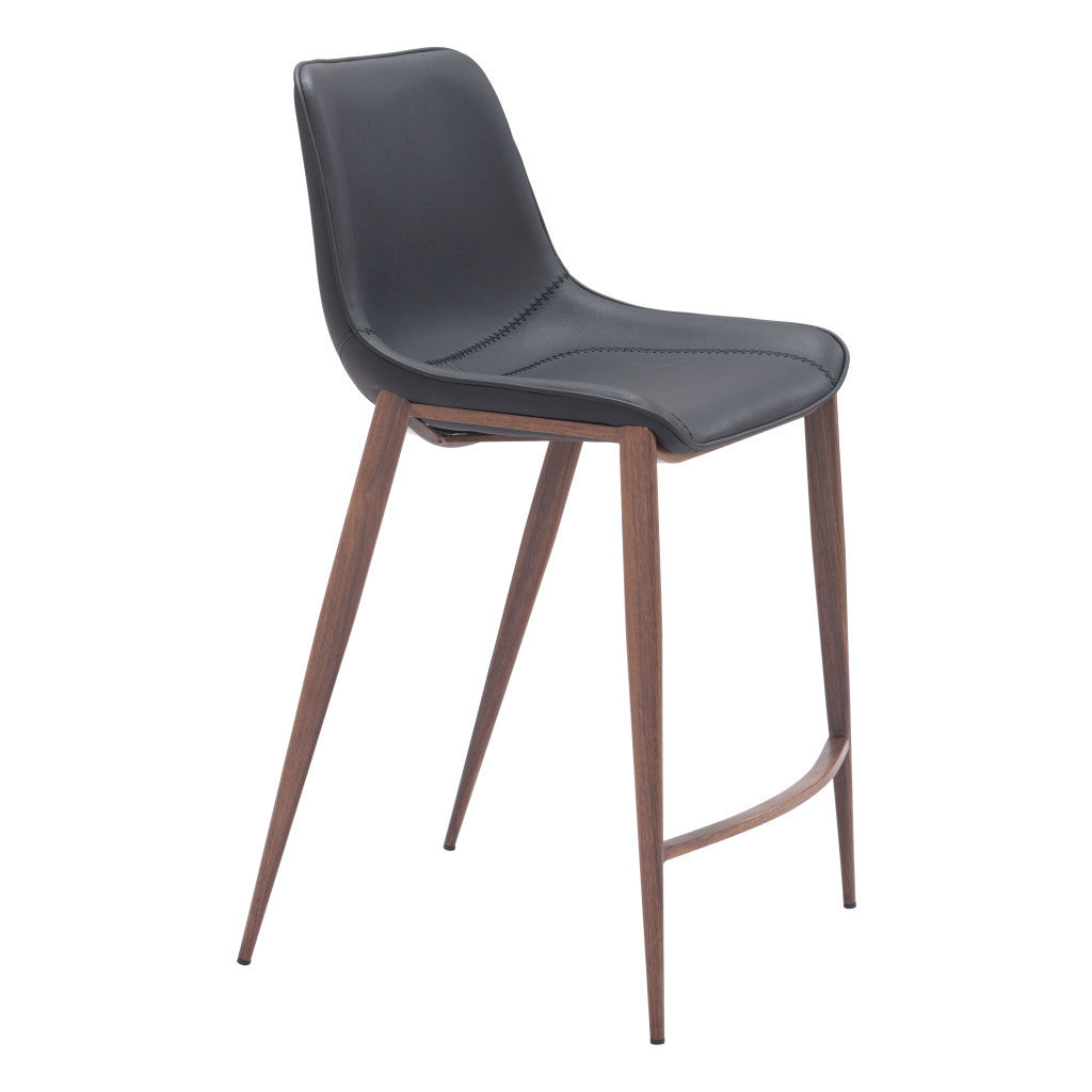 Set of Two 26" Black And Brown Faux Leather And Steel Counter Height Bar Chairs