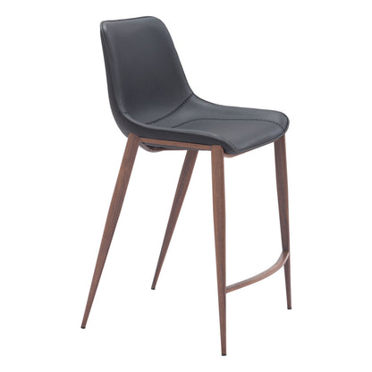 Set of Two 26" Black And Brown Faux Leather And Steel Counter Height Bar Chairs