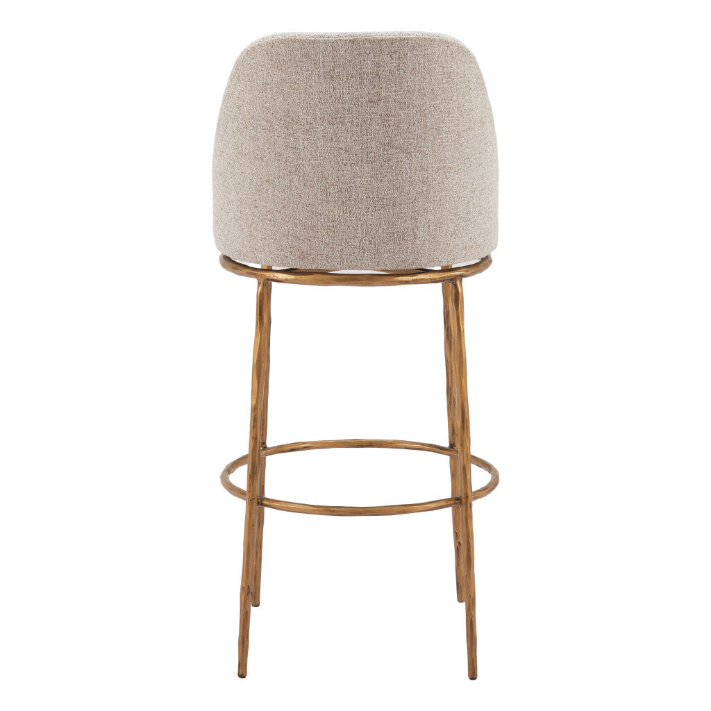 32" Beige And Gold Fabric And Steel Bar Height Swivel Bar Chair