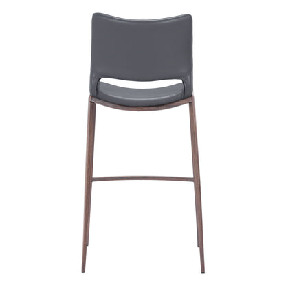 Set of Two 29" Dark Gray and Walnut Faux Leather and Steel Low Back Counter Height Bar Chairs