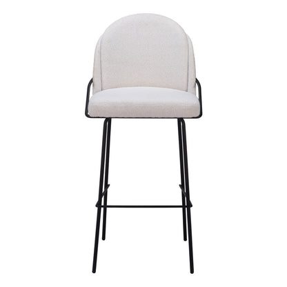 Set of Two 30" Ivory And Black Shearling And Steel Bar Height Bar Chairs